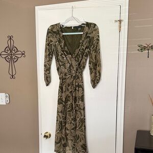Tommy Hilfiger Olive Green Paisley Long Sleeve Dress